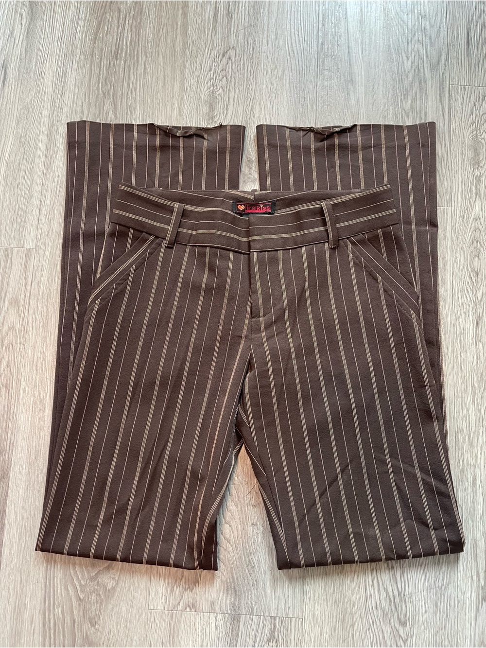 Y2K office siren brown pinstripe trousers